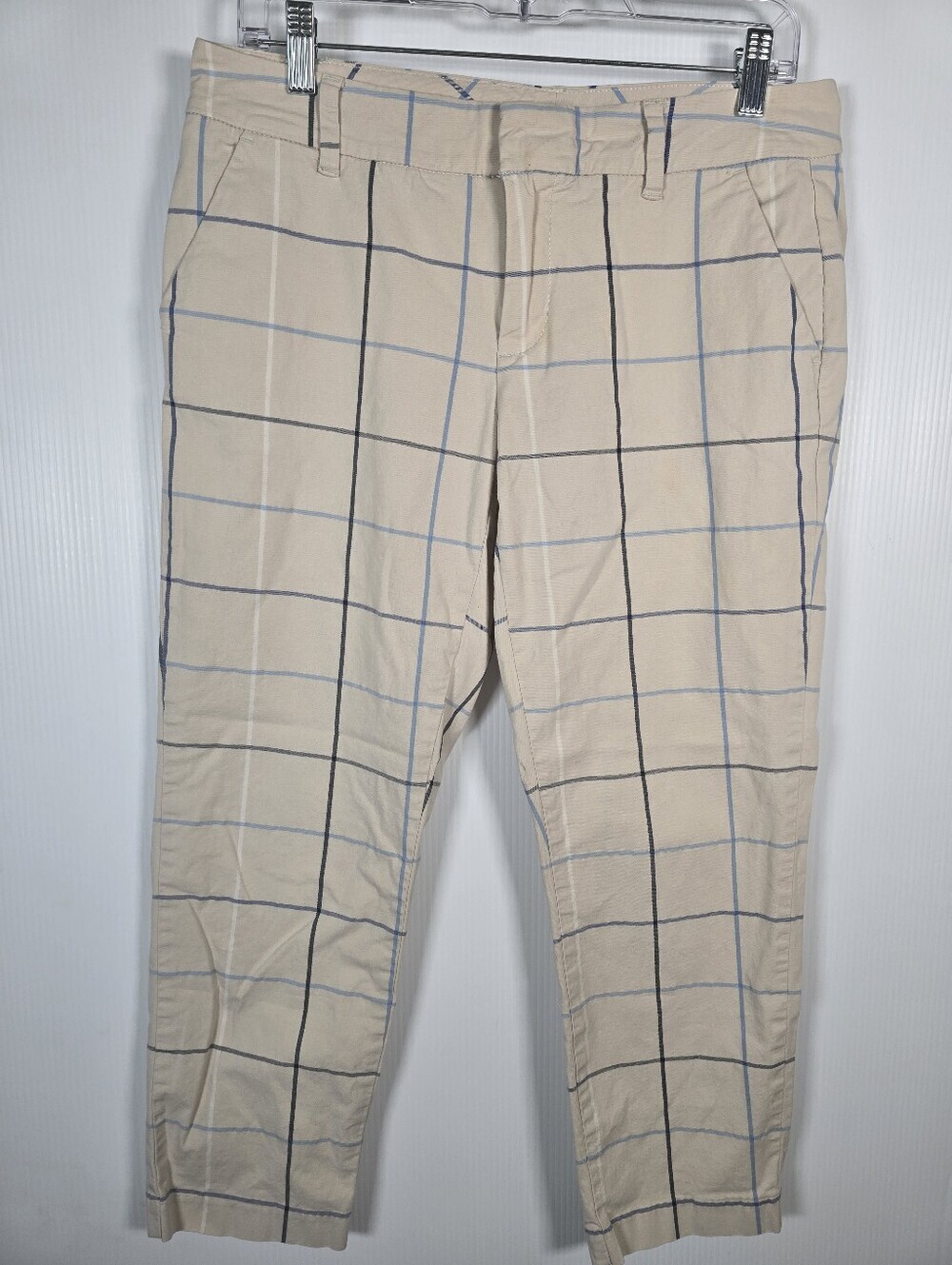 Tommy Hilfiger Women's Beige Windowpane Check Ankle Pants Size 6 Cotton Blend